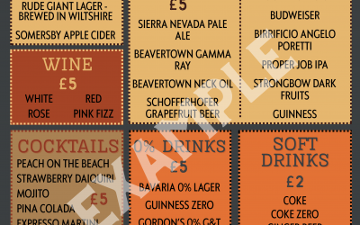 Example of typical bar menu