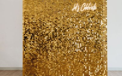 Sequin Wall with neon sign 