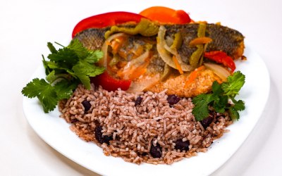 Seabass rice and peas 