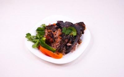 Lamb chops rice and peas