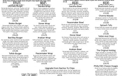 Restaurant Menu (Ignore Prices)