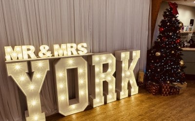 Mr & Mrs York in warm white for a Wedding at Little Silver Country Hotel