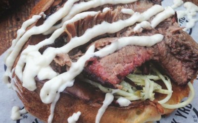 Our classic giant Yorkie with smoked brisket & horseradish 
