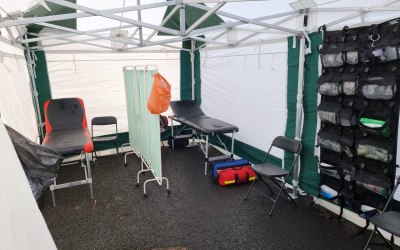 Set up one of our small medical tents