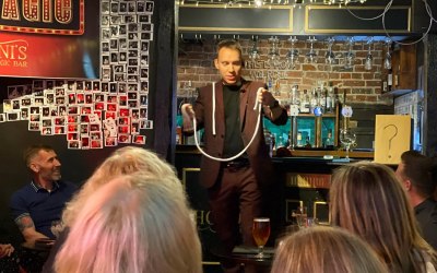 Performing at Houdini's Magic Bar where I am one of the resident magicians.