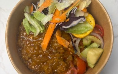 Aubergine Stew with Rice & Beans (Vegan)