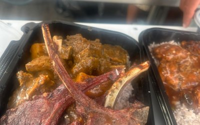 Jerk lamb chops curry goad and rice and peas !