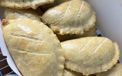 Our crusty meat pie filled with juicy mouthwatering filling 