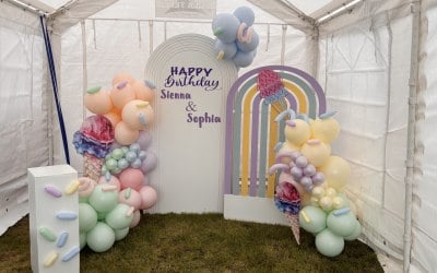 Fun ice cream setup for a joint birthday party  