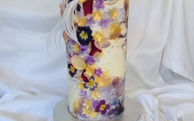 Floral marbled 60th birthday cake