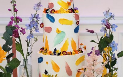 Abstract Painted Cake with Edible Blooms