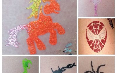 Over 100 glitter tattoos to choose from using BIODEGRADABLE GLITTER 