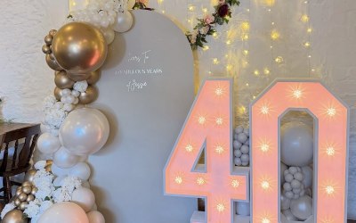Nude Sailboard Dressed with a Balloon Garland and LED Numbers