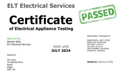 P.A.T test certificate 