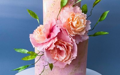 Wedding cake with handmade peony flowers