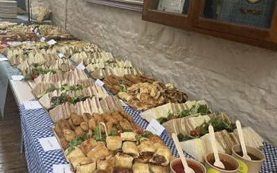 Large buffet including pasta and salads