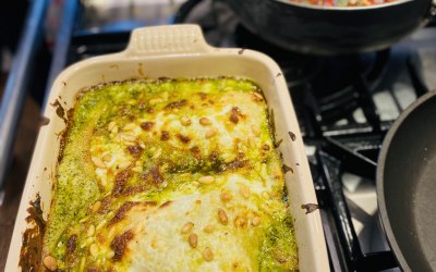 Freshly made pesto bechamel lasagna - mouth watering yummy