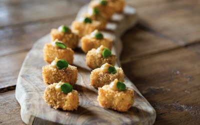 crispy pork, burnt apple puree, wedding canapé 