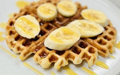 Banana, caramel Belgian waffle