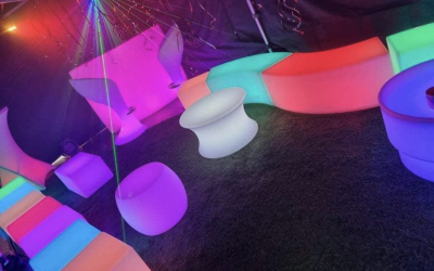 Led furniture in a blackout party tent
