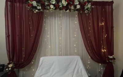 Simple Red & White Engagement Stage