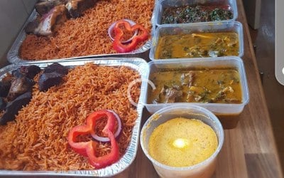 Jollof rice and Native soup 