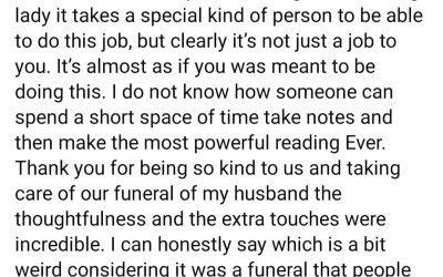 Review from a client, whose husband's funeral I conducted.