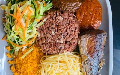 Waakye with fried Macreal 
