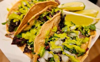 Smoked beef tacos with avocado chimmi 