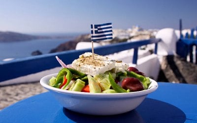 Greek salad with soft greek pittas 