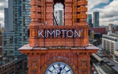 Kimpton Clock Tower. Creative close shot with an aesthetic blur added to the background.