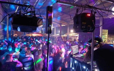 large Disco for 500 guests - Young Farmers - view from DJ booth