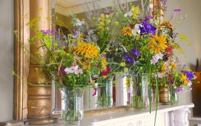 Seasonal summer blooms and wildflowers for a country house event