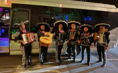 Mariachi band on high profile party bus
