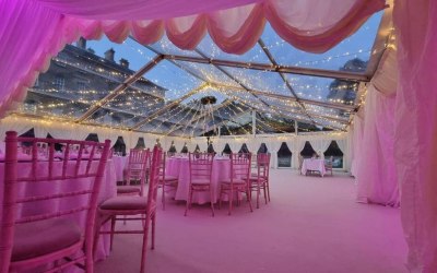 Wedding Marquee with fairy lights & panoramic walls/roof
