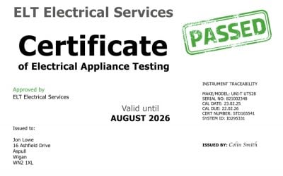 P.A.T test certificate 