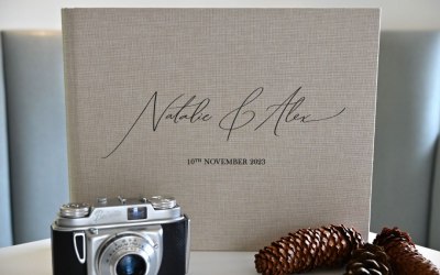 Personalised luxury linen guest book