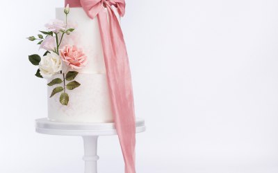 Wedding cake with silk bow