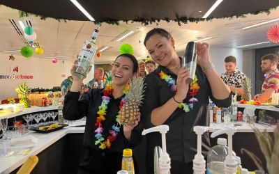 Our creative mixologists at a Hawaiian themed private party
