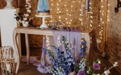 Purple, blue and gold wedding combo set up