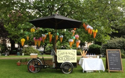 Cole & Sons ice cream tricycle set  up in Regents Park London 