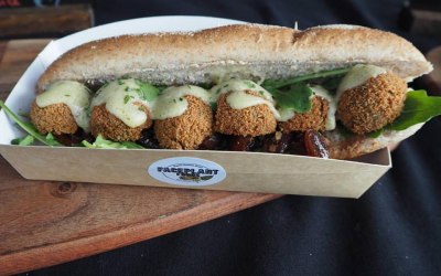 Haggis Ball Sub with whisky cream sauce and caramelised onion chutney