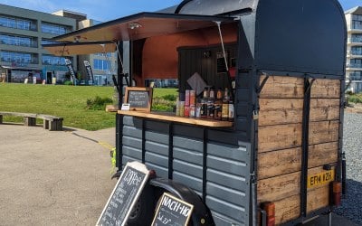 Our horse box on our regular pitch in Westward Ho! 