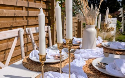 Candle and floral table decor