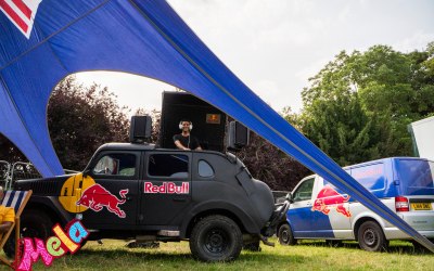 DJing for Red Bull at Leicester Mela - one of many gigs for Red Bull!