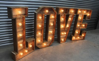 Rustic light-up love letters