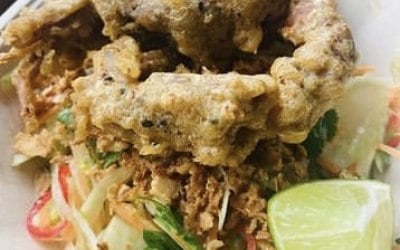 salt N pepper soft shell crab with Asian salad