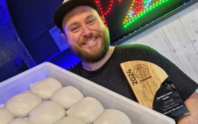 Showing off our award winning dough... and our Northern taste guide award 