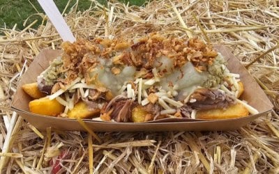 Pulled Pork, Triple cooked chips, Grated cheese, Apple + Crispy onions