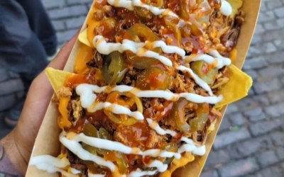 Beef Brisket, Lightly salted Nachos, Crispy Onions + Jalapeños 
